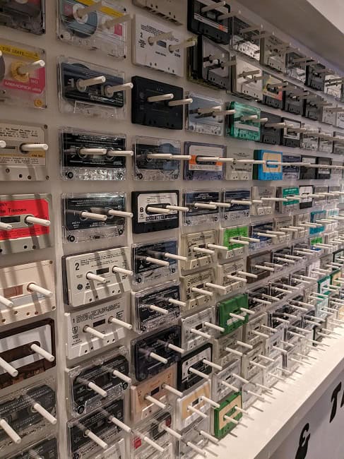 A restaurant in Atlanta with a wall of cassette tapes (remember those?)