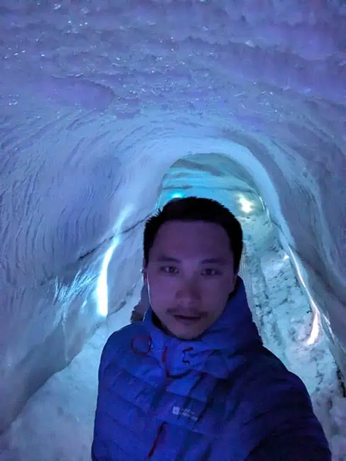 Walking inside the glacier ice cave