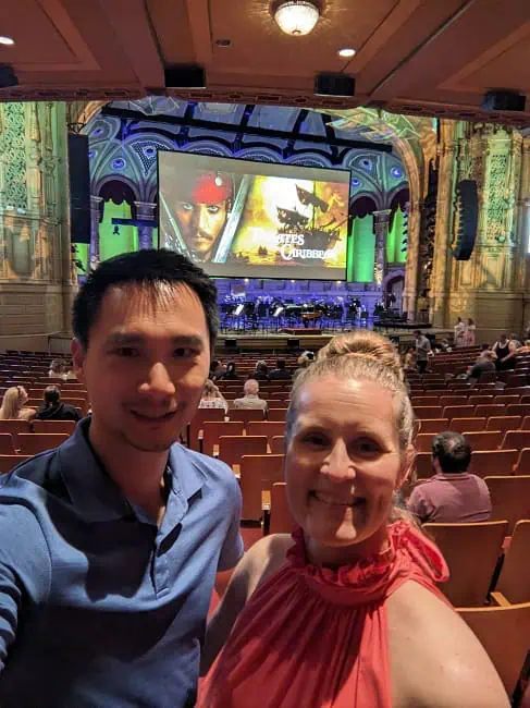 Pirates of the Caribbean. We didn’t know what to expect. We both thought we’d just listen to music and had no idea we were watching the movie at the same time.