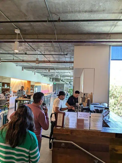 Grabbing fancy barista coffee just before our meeting. Everything was free!
