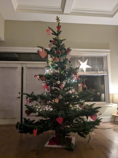 Our Christmas tree all decorated 
