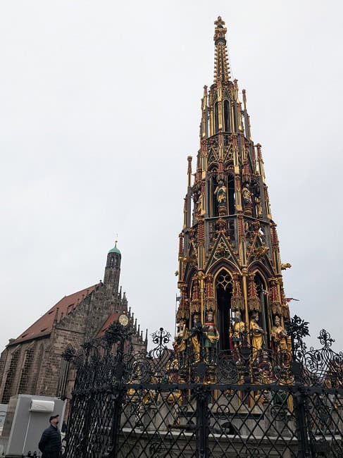 Schöner Brunnen, a 14th-century fountain about 19 metres high located on Nuremberg's main market