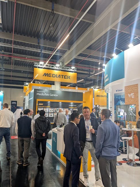 Mediatek’s booth at Embedded World but it was not nearly as flashy as the one they had at MWC 