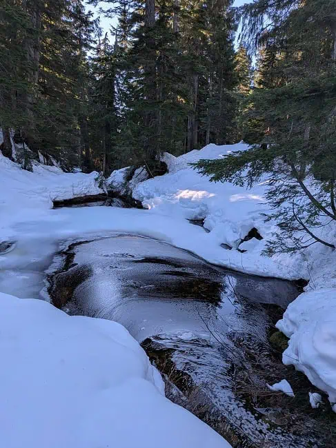 The creek was not covered by snow at all