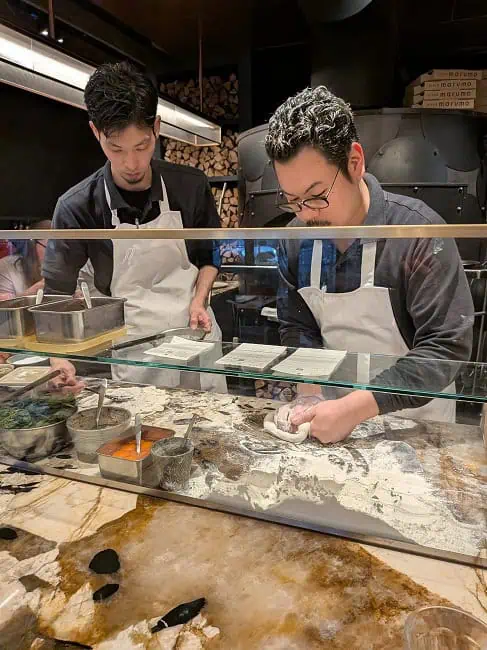 Chef Motokura making pizza right in front of us